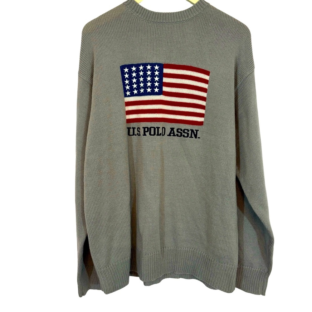 Vintage 90’s U.S. Polo Assn. Gray Sweater Stars Stripes US Flag Sz XL Americana